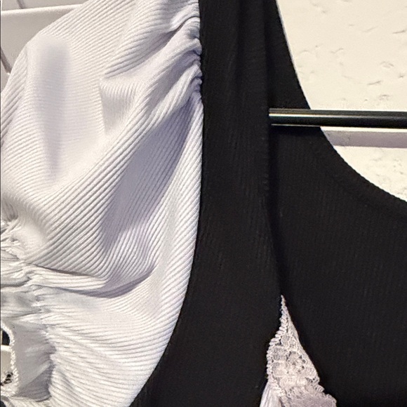 ROMWE Black/white cap sleeve dress with lace detail - Picture 6 of 7